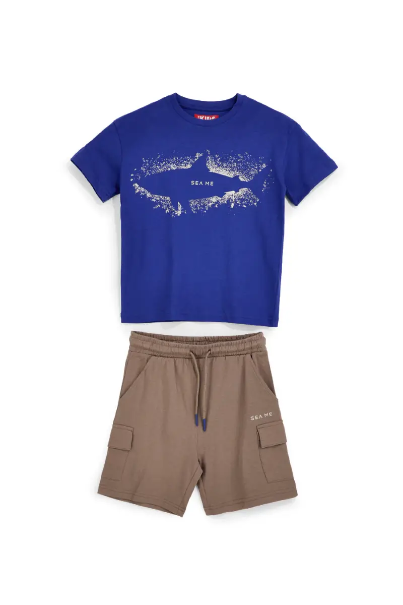 Completo blu e marrone con stampa squalo Pitt kids PT-B-SE-9035 [BLU