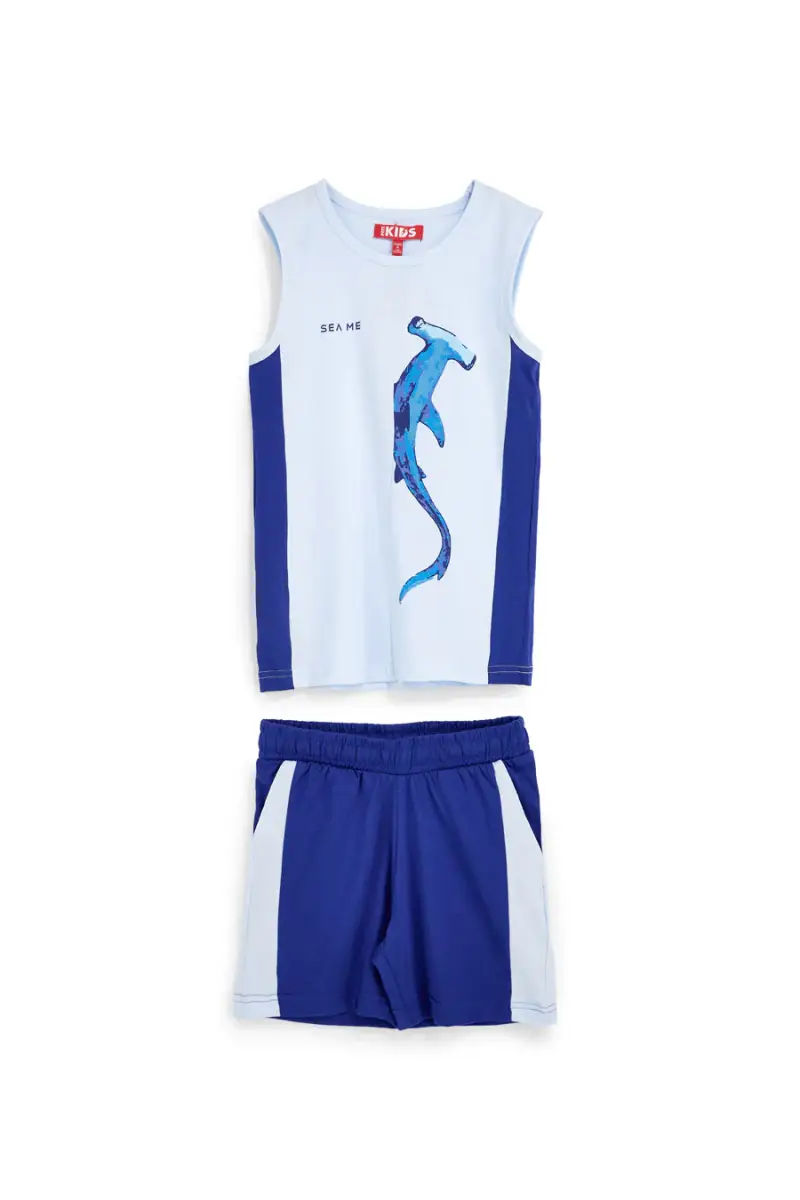 Completo canotta + pantaloni blu e azzurro Pitt kids Pt-b-se-9034 [AZZURRO]