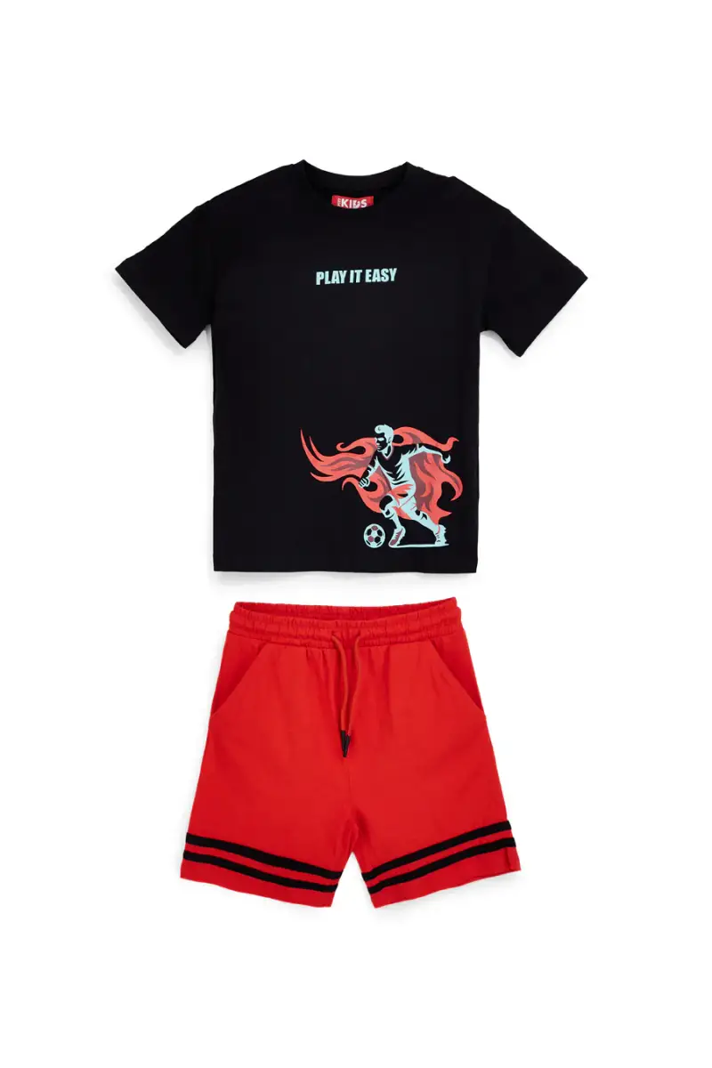 Completo nero e rosso con t-shirt e shorts Pitt kids PT-B-T-9048 [NERO