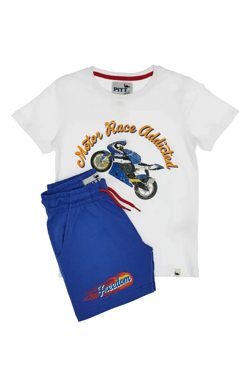 Completo T-shirt e Pantaloncini Pitt Kids 03073 Bianco e Blu [BIANCO