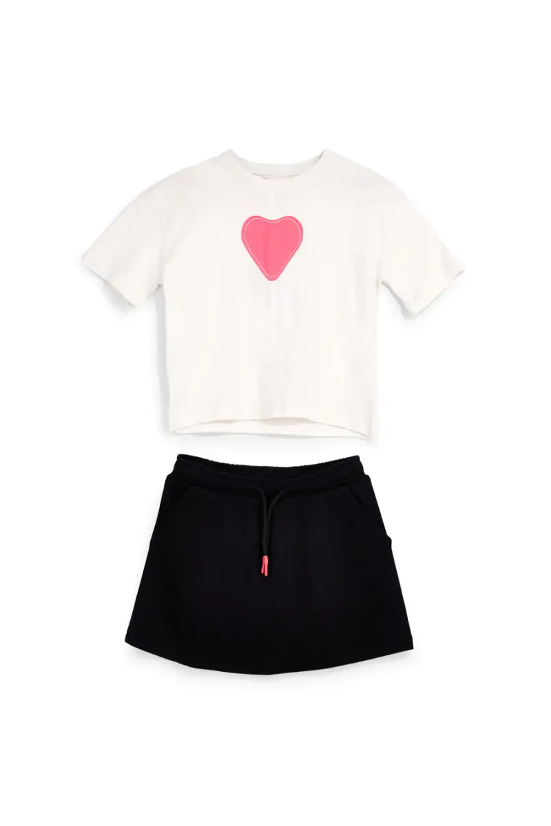 Completo t-shirt + gonna bianco e nero in cotone Pitt kids Pt-b-t-9051 [BIANCO