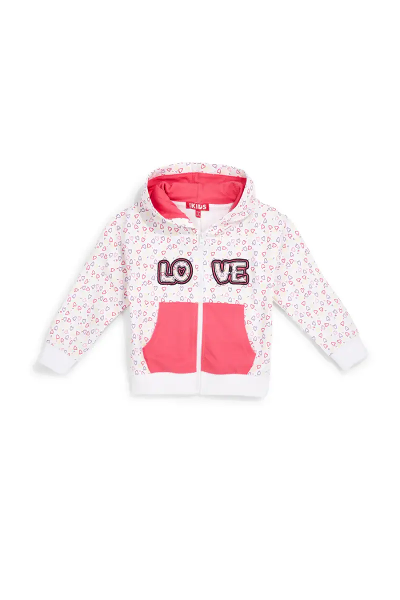 Felpa bianca con cappuccio e stampa cuori Pitt kids PT-G-F-9044 [BIANCO]