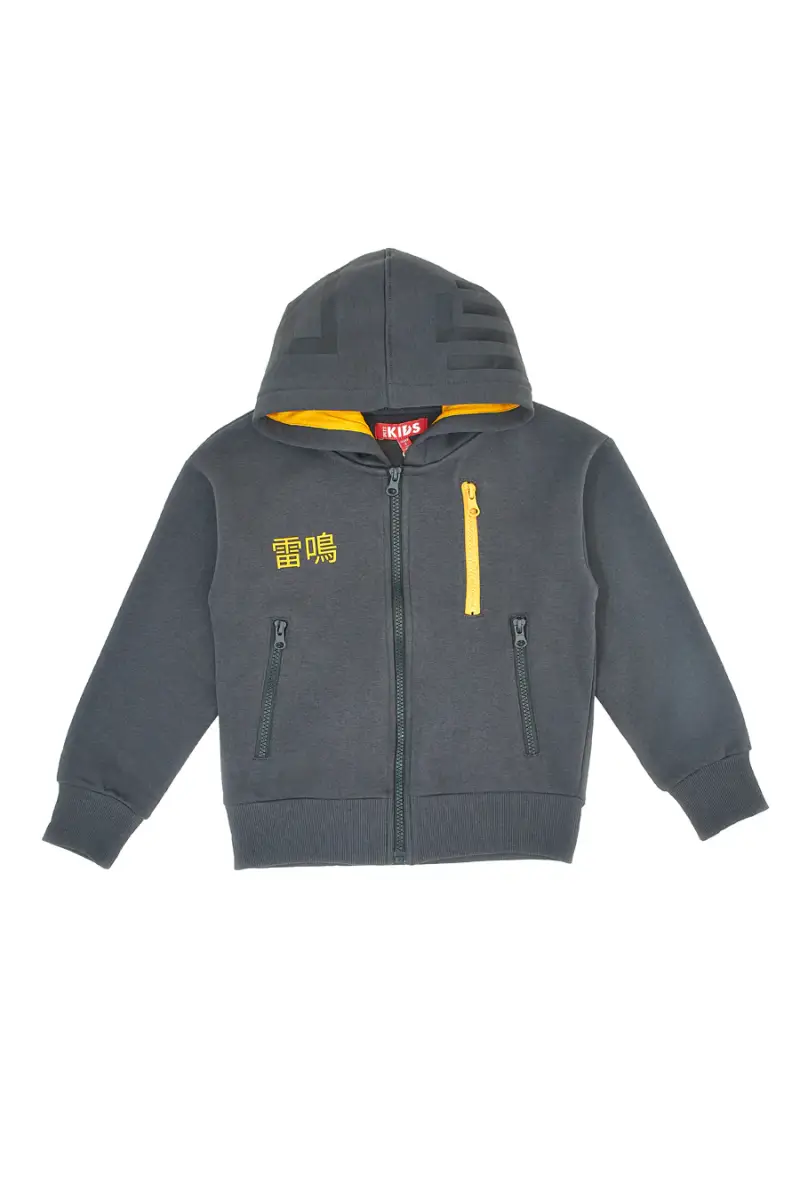 Felpa grigia con cappuccio zip e dettagli gialli Pitt Kids PT-KF-8010 [GRIGIO]