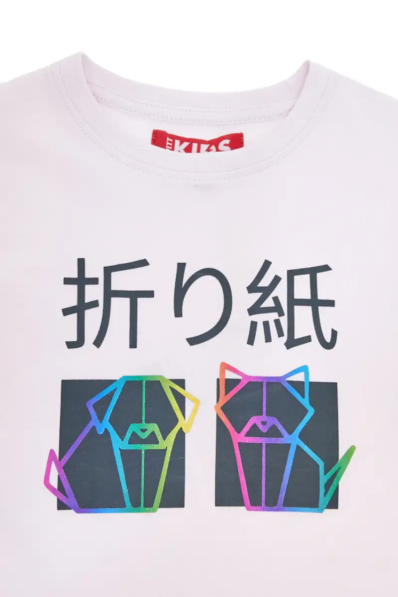 Maglia bianca a maniche lunghe con stampa grafica Pitt Kids PT-KT-8015 [ROSA] miniatura 3