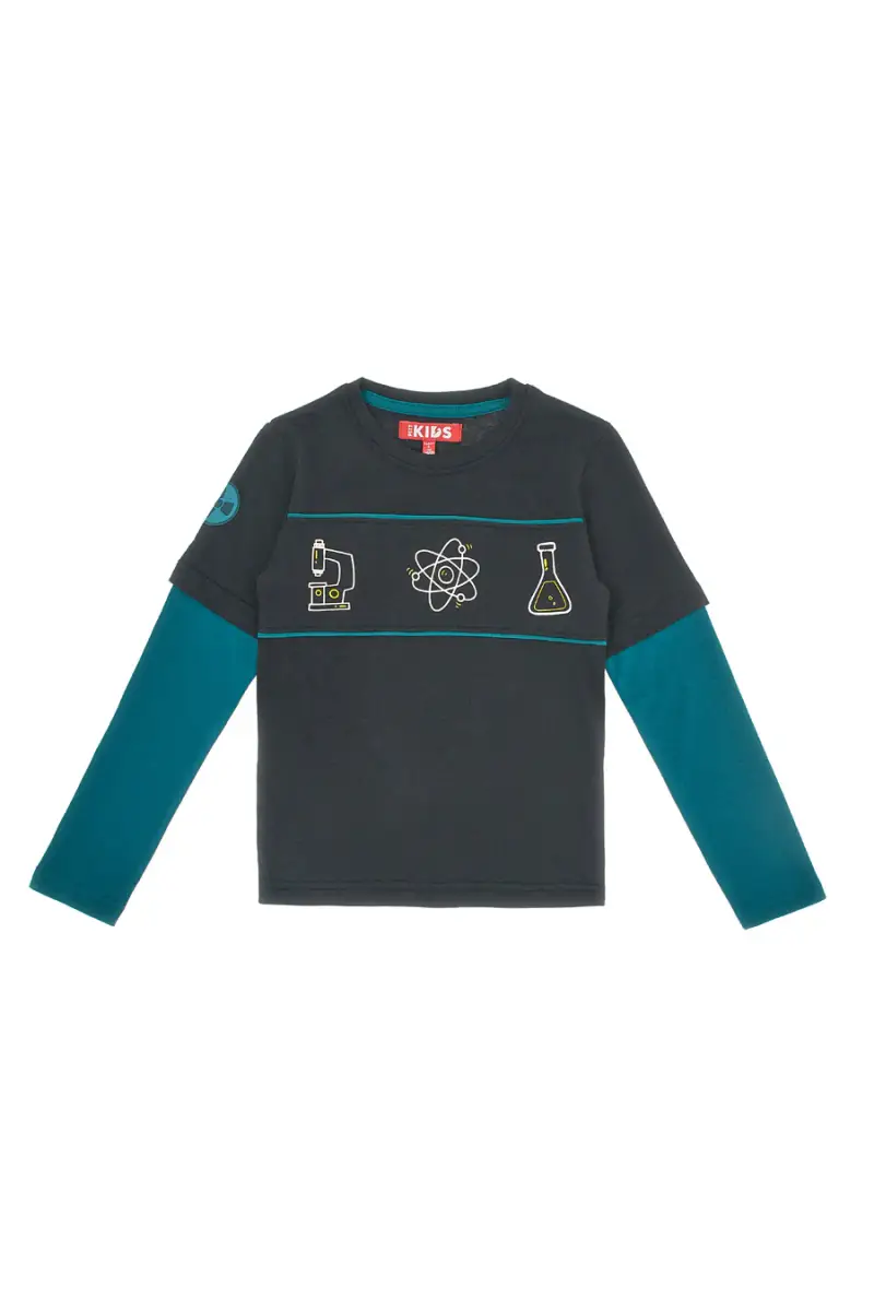 Maglia nera e verde con stampa scientifica in cotone Pitt Kids PT-KT-8026 [NERO]