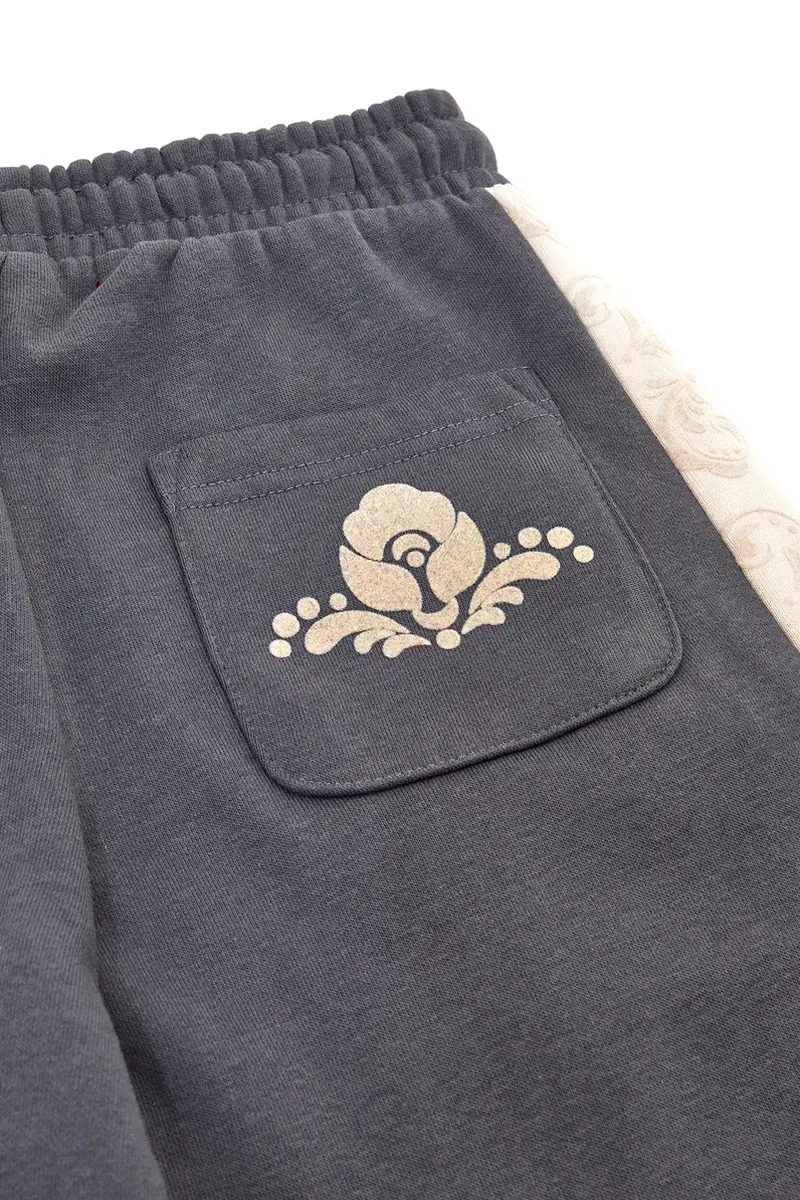 Pantaloni grigio antracite con bande laterali e stampa beige Pitt Kids PT-KP-8020 [GRIGIO] miniatura 3