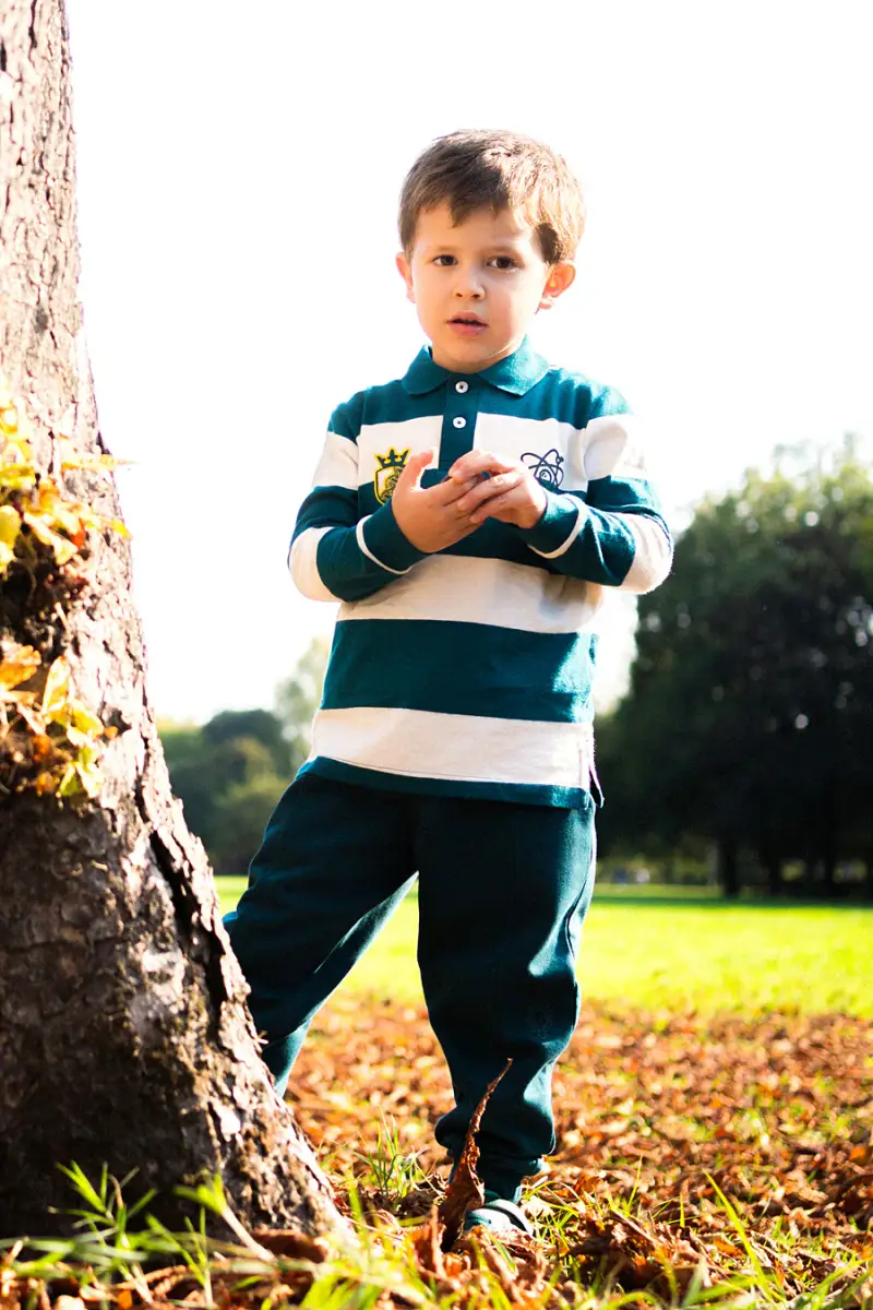 Polo a righe ottanio e bianche in cotone Pitt Kids PT-KL-8023 [VERDE