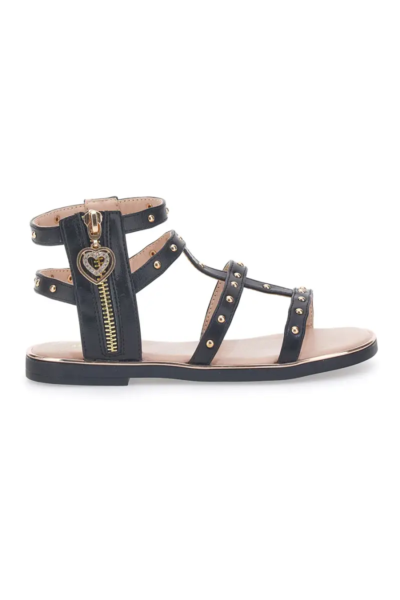 Sandali neri con dettagli oro e zip posteriore Pitt Kids 39G2538S [NERO]