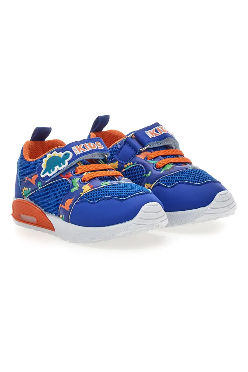 Sneakers blu e arancioni fantasia dinosauri primi passi Pitt kids PK2380A [BLU miniatura 2