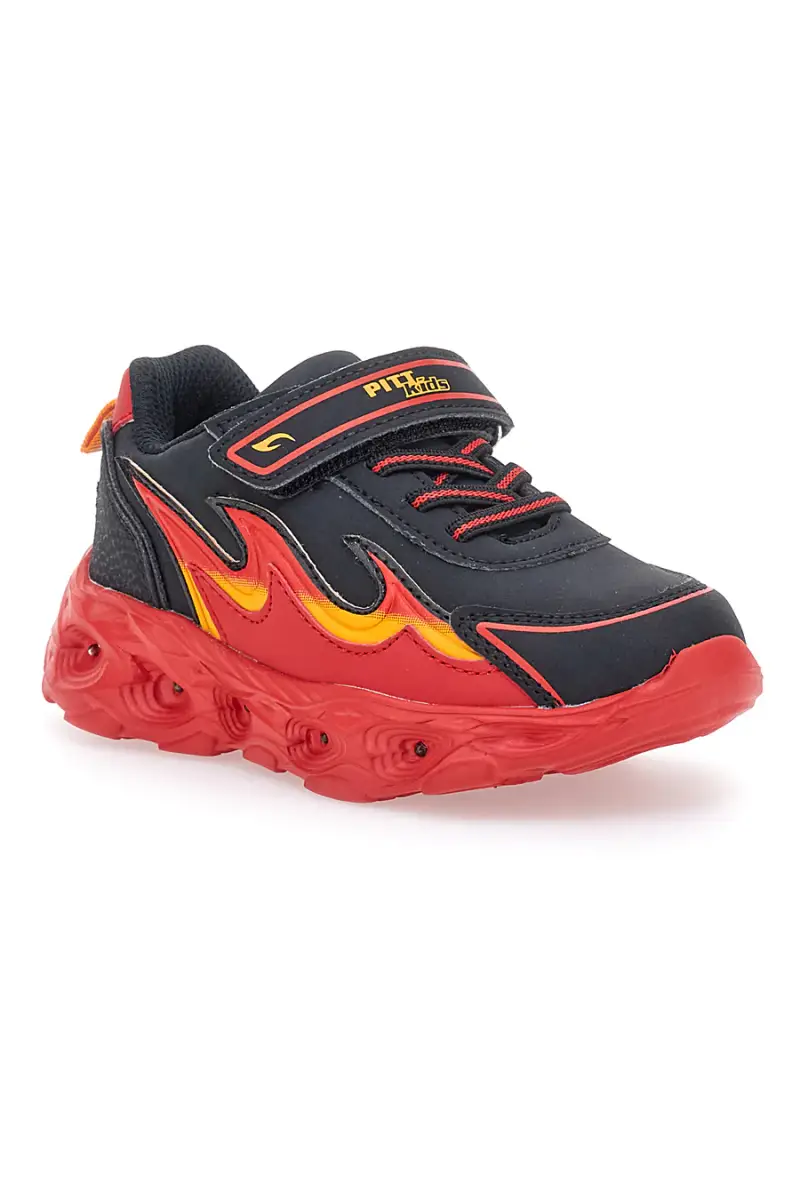 Sneakers Nere con Fiamma Rossa Laterale e Luci Pitt Kids K22886 [NERO] miniatura 2