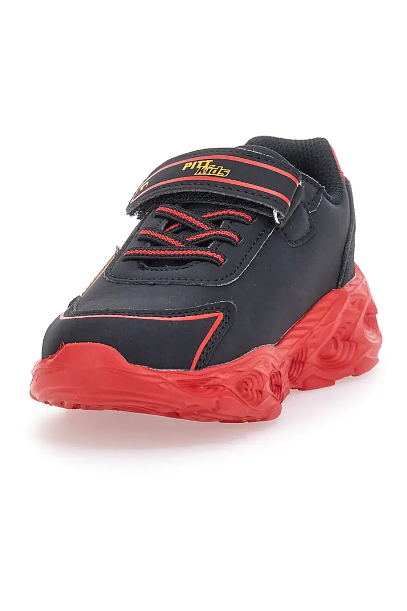 Sneakers Nere con Fiamma Rossa Laterale e Luci Pitt Kids K22886 [NERO] miniatura 3