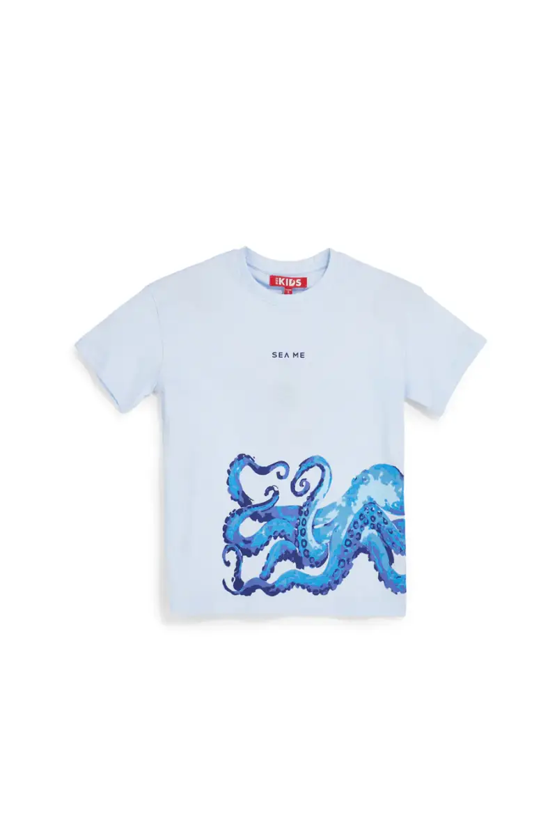 T-shirt azzurra con stampa polpo Pitt kids Pt-b-t-9033 [AZZURRO]