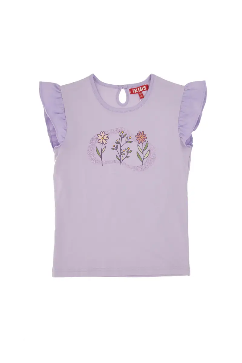 T-Shirt Lilla con Stampa e Maniche Volant Pitt Kids PT-G-T-05053 [LILLA]