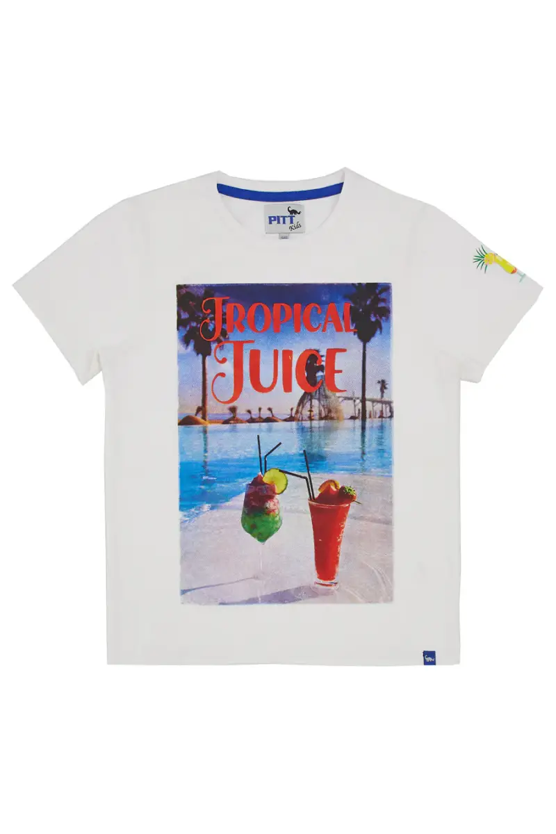 T-shirt Pitt Kids B1021 Bianca con stampa Tropical Juice [BIANCO]
