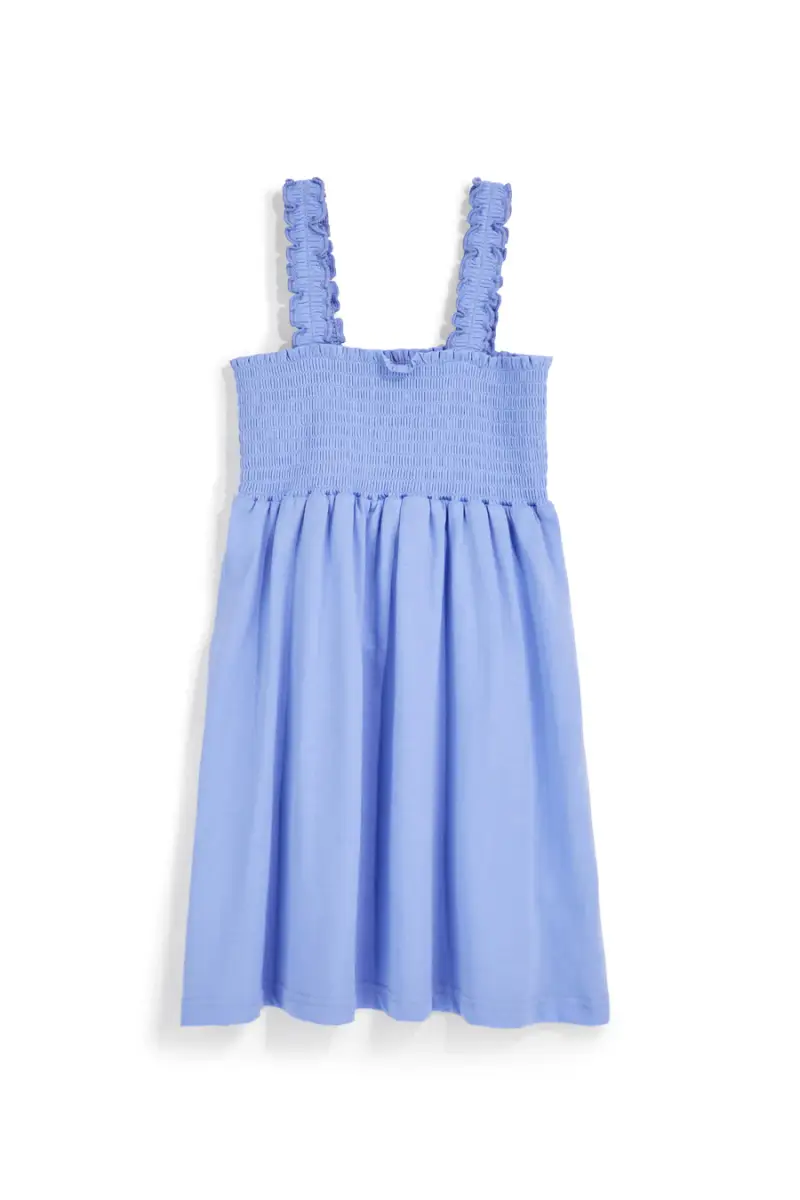 Vestito azzurro in cotone con spalline arricciate Pitt kids Pt-g-d-9013 [AZZURRO]