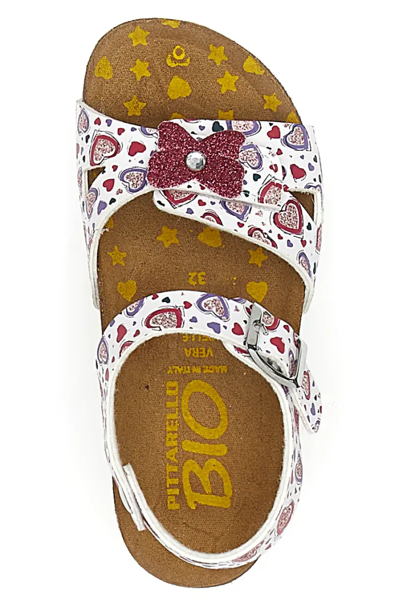 Sandali fantasia con fiocco glitter e plantare preformato Pittarello Bio 257A740SR [BIANCO] miniatura 3