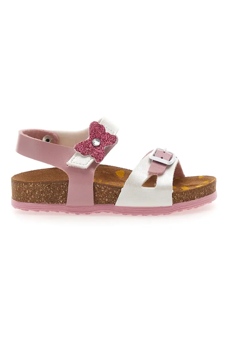 Sandali rosa e bianchi con fiocco glitter e plantare preformato Pittarello Bio 257A157SR [ROSA