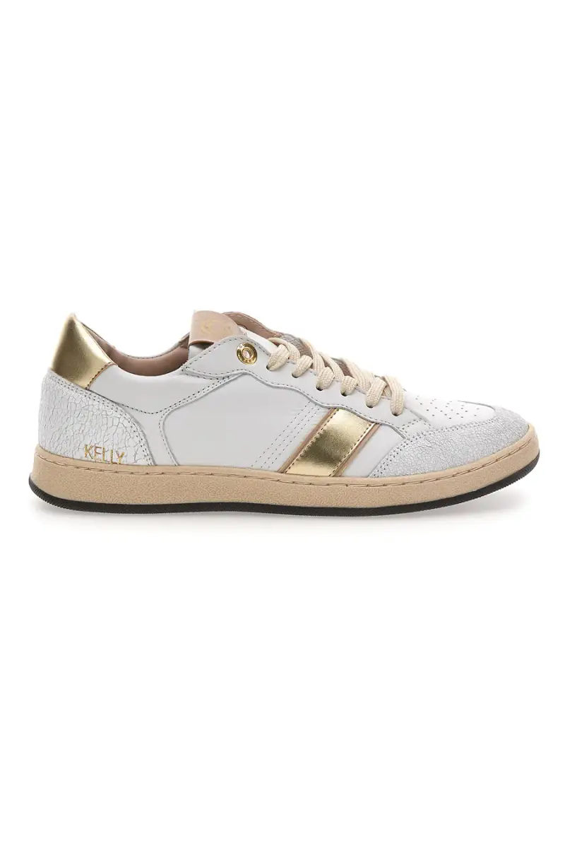 Sneaker bianca in vera pelle con dettagli oro Pittarello Capsule Kelly [BIANCO]