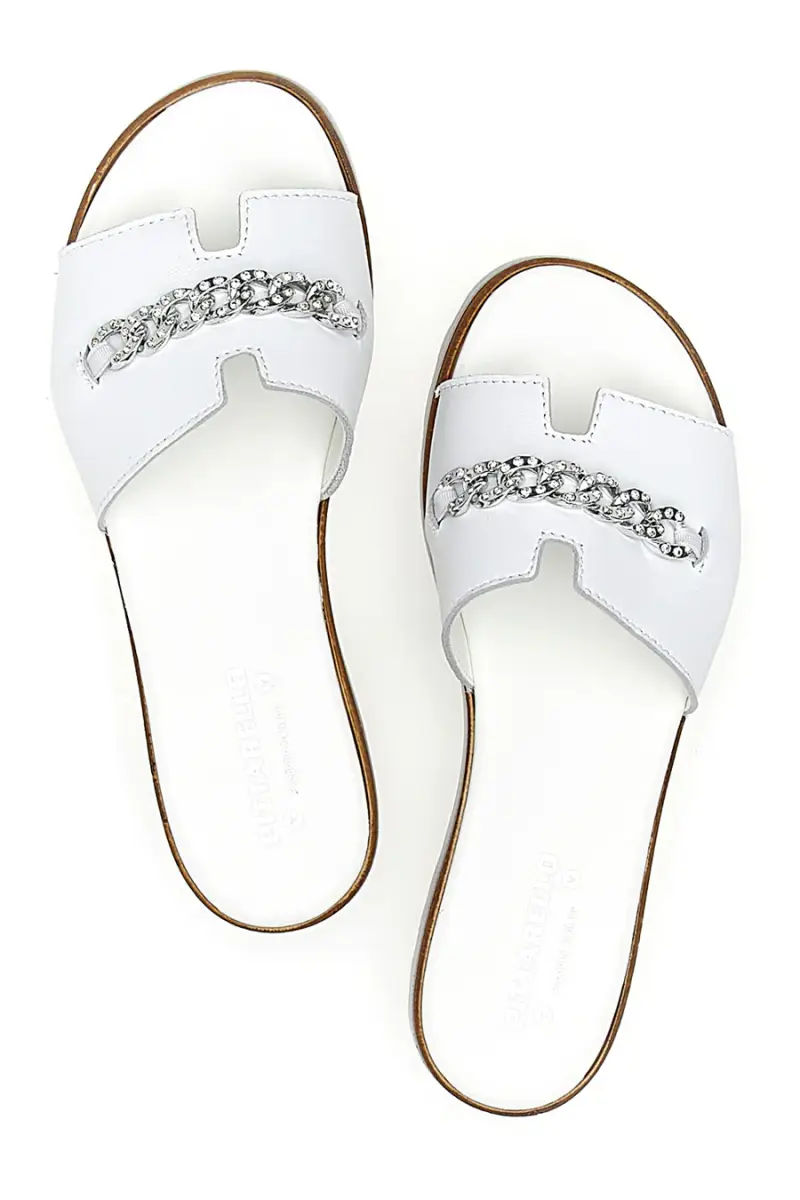 Ciabatta Bianca con Fascia in Pelle e Catena Decorativa PITTARELLO 333170811 [BIANCO] miniatura 3