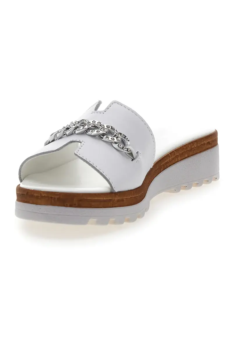 Ciabatta Bianca con Fascia in Pelle e Catena Decorativa PITTARELLO 333170811 [BIANCO] miniatura 4