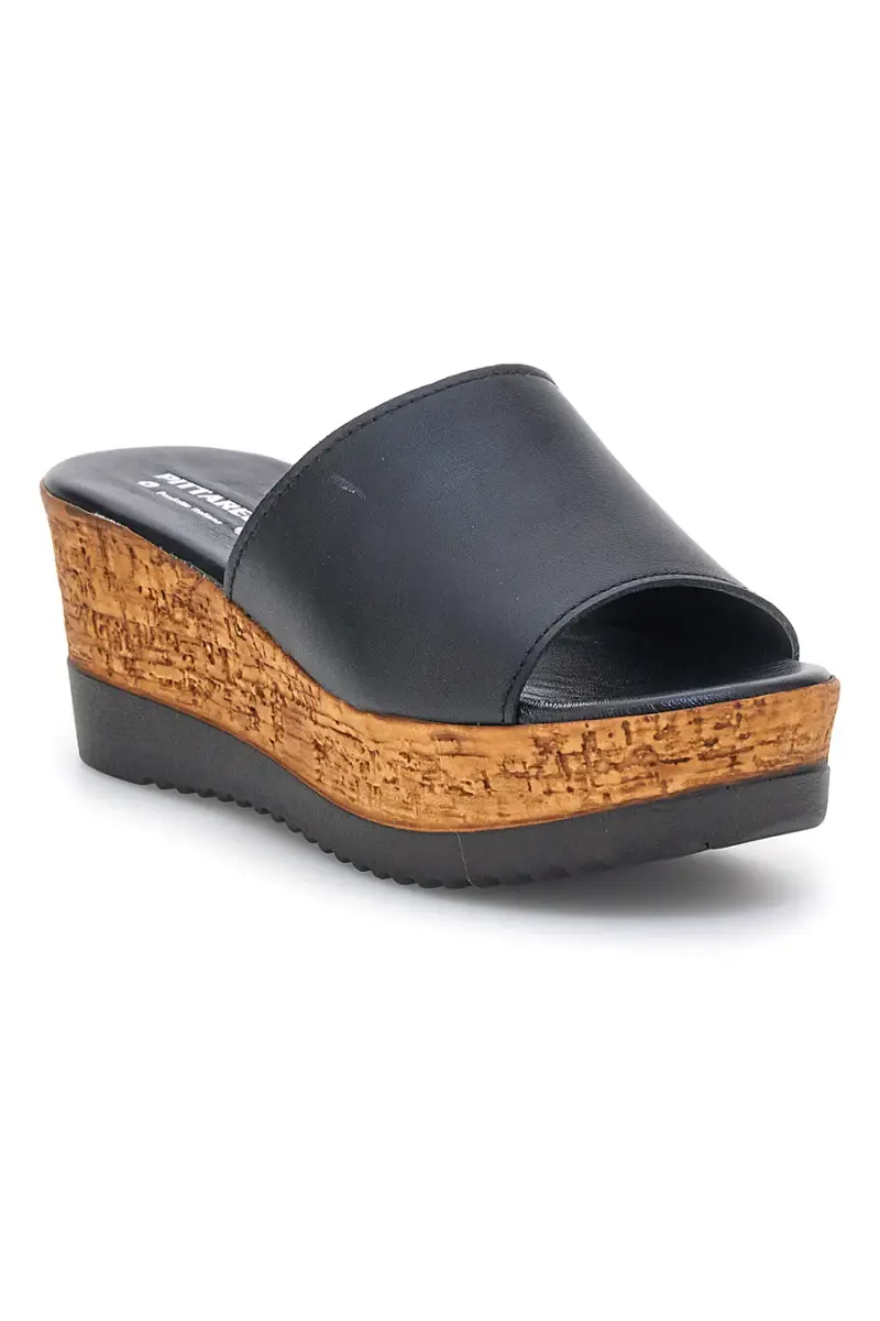 Ciabatte Nere con zeppa in vera pelle Made in Italy Pittarello 233170428 [NERO] miniatura 2