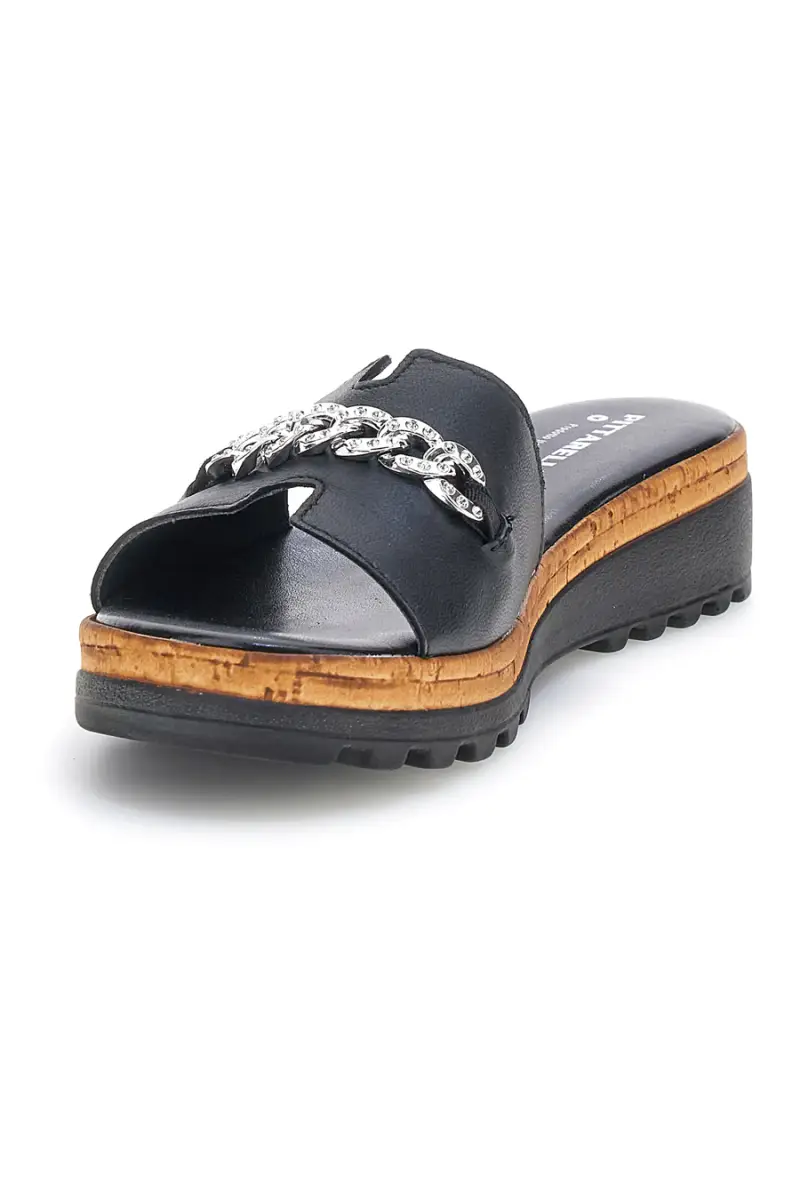 Ciabatte Nere in vera pelle Made in Italy con catena Pittarello 333170811 [NERO] miniatura 3