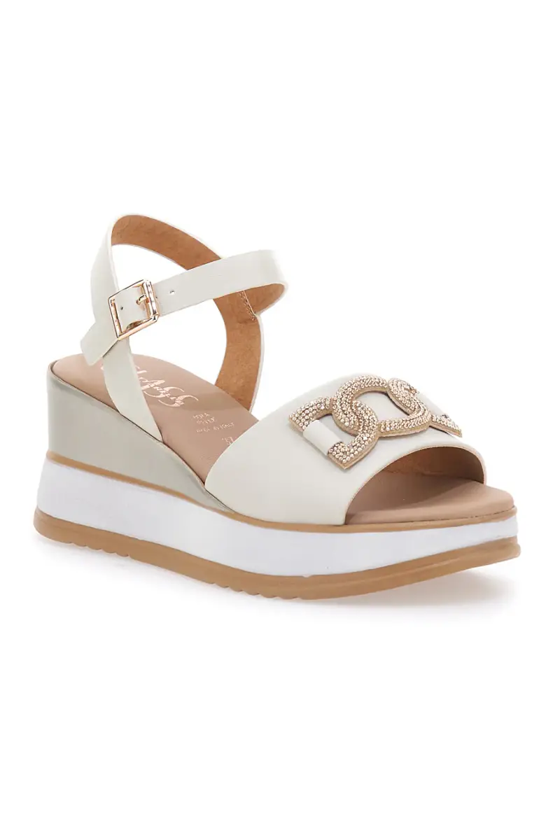 Sandali bianchi in pelle con catena e zeppa Made in Italy Pittarello Class 21249 [AVORIO] miniatura 2