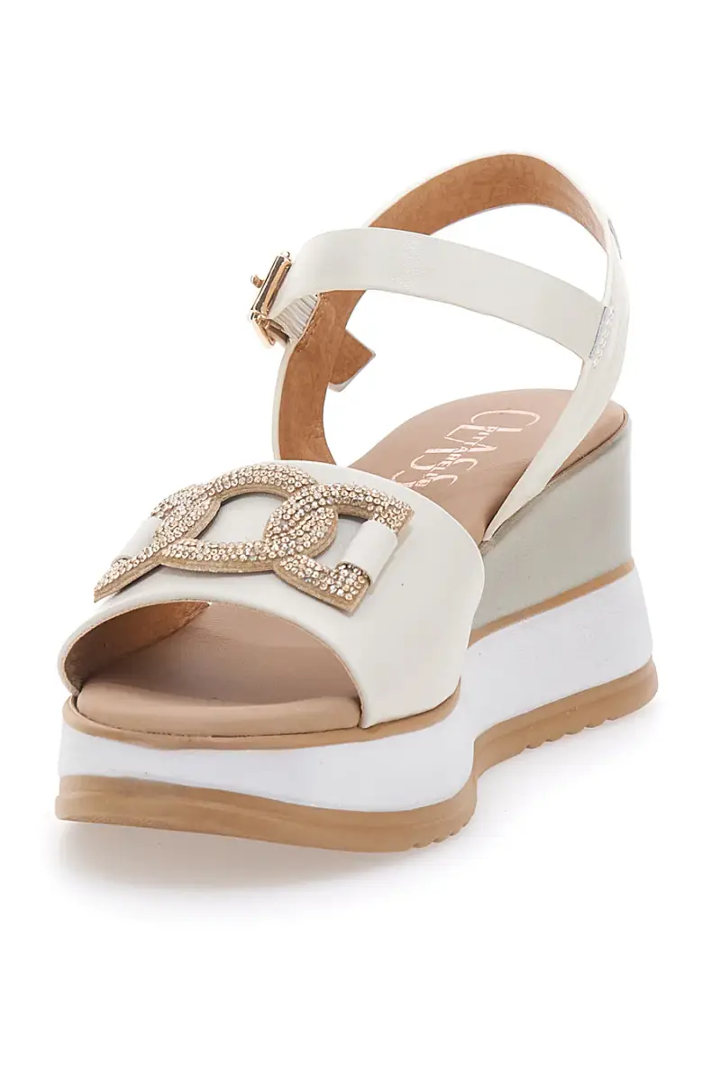 Sandali bianchi in pelle con catena e zeppa Made in Italy Pittarello Class 21249 [AVORIO] miniatura 3