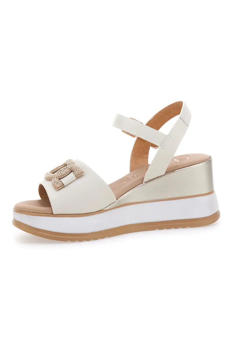 Sandali bianchi in pelle con catena e zeppa Made in Italy Pittarello Class 21249 [AVORIO] miniatura 4