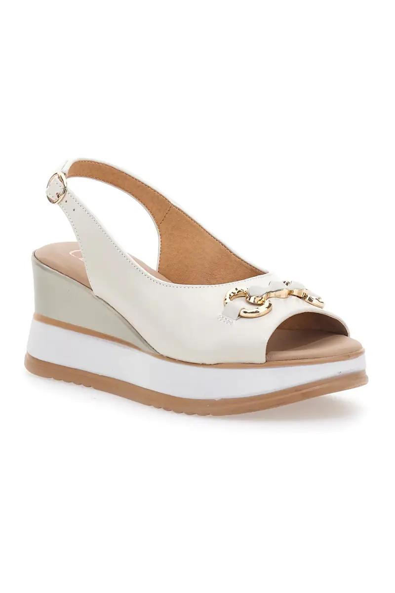 Sandali bianchi in pelle con zeppa e catena Made in Italy PITTARELLO CLASS 21243 [AVORIO] miniatura 2