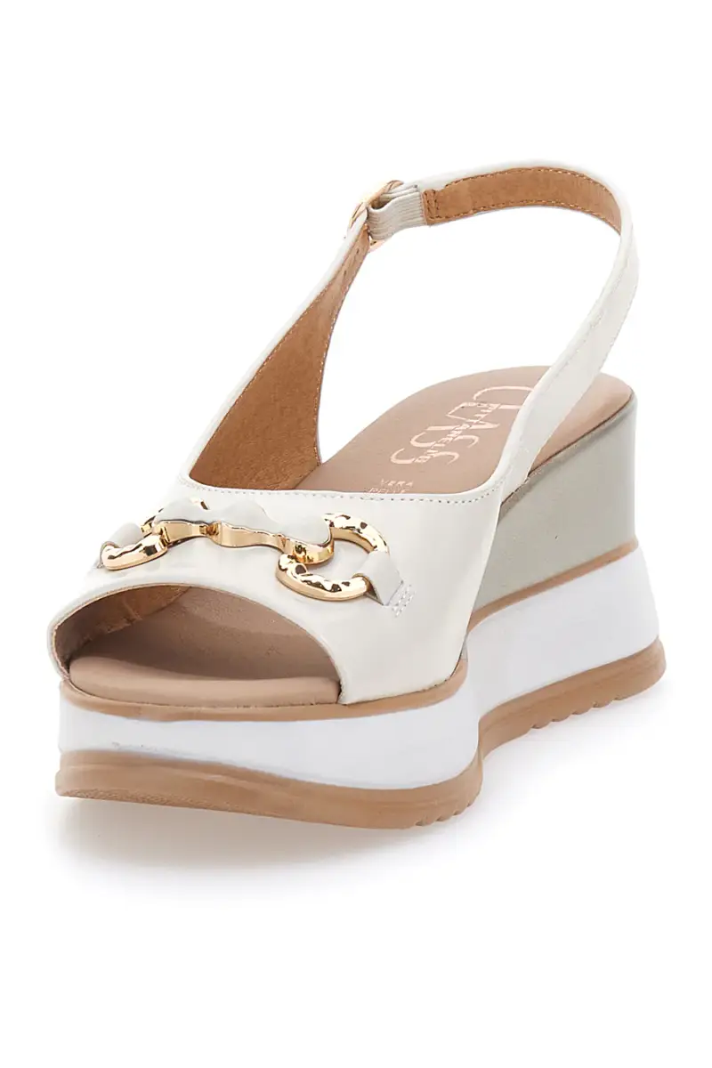 Sandali bianchi in pelle con zeppa e catena Made in Italy PITTARELLO CLASS 21243 [AVORIO] miniatura 3