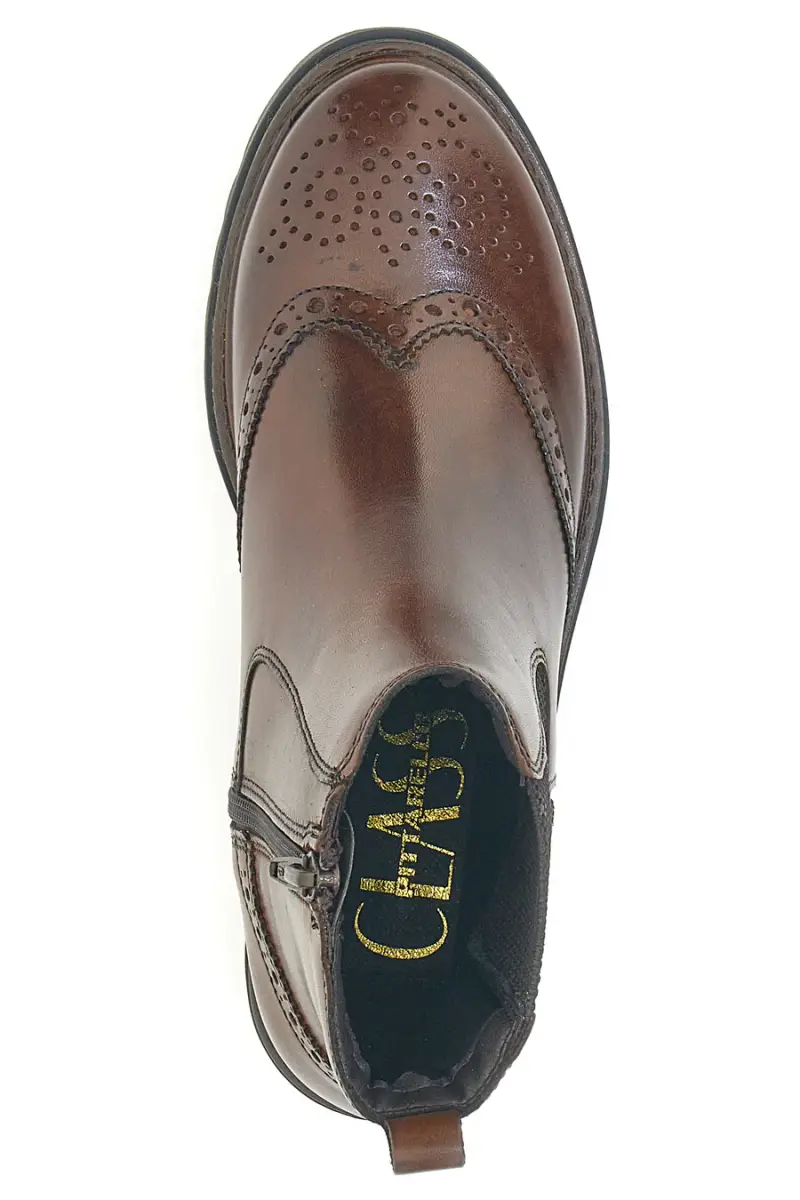 Stivaletti marroni in vera pelle con lavorazione brogue Pittarello class 682 [MARRONE] miniatura 3