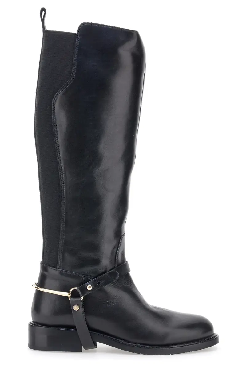 Stivali neri in vera pelle con cinturino e dettaglio dorato Pittarello Class LFL2515 [NERO]