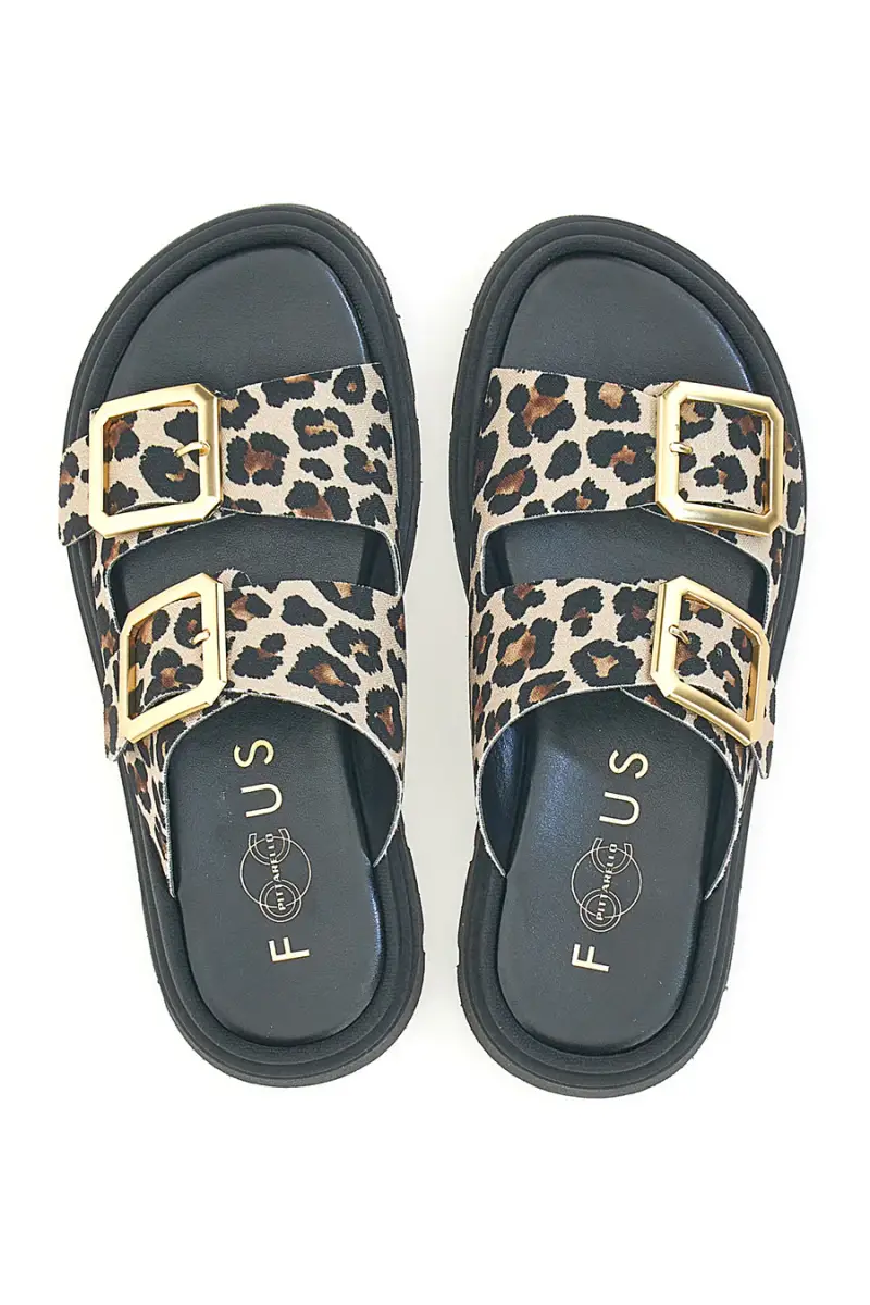 Ciabatte Leopardate Con Doppia Fascia Fibbia Dorata Pittarello Focus 19202 [LEOPARD