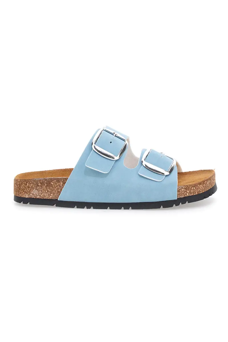 Ciabatte azzurre doppia fibbia sottopiede in pelle suola antiscivolo Pittarello Green walk 335CF20630SR [ACQUA]