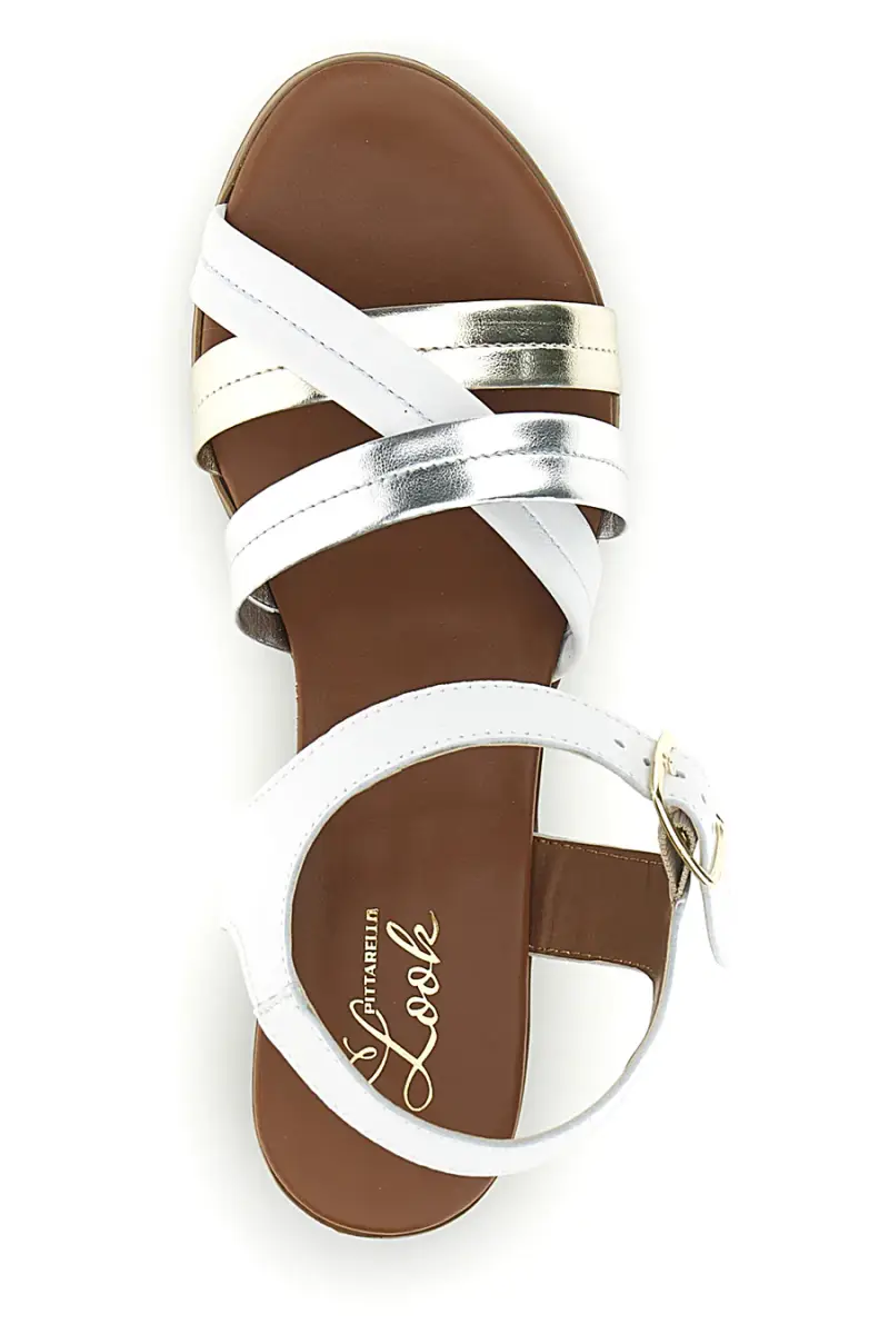 Sandali bianchi e argento in pelle con fasce incrociate Pittarello look 243205 [BIANCO miniatura 3