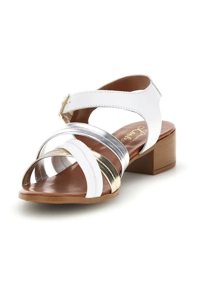 Sandali bianchi e argento in pelle con fasce incrociate Pittarello look 243205 [BIANCO miniatura 4