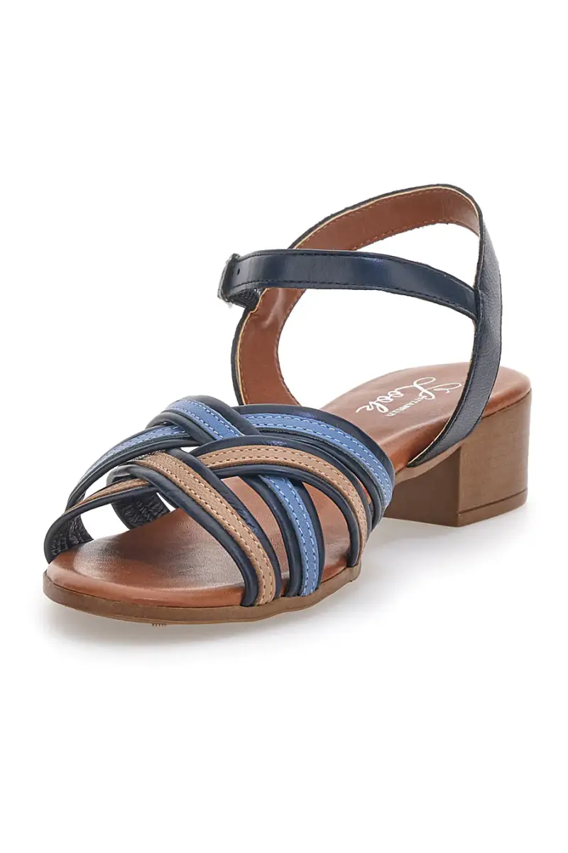 Sandali Blu e Marroni con Tacco a Blocco in Vera Pelle PITTARELLO LOOK 243110 [NAVY] miniatura 3