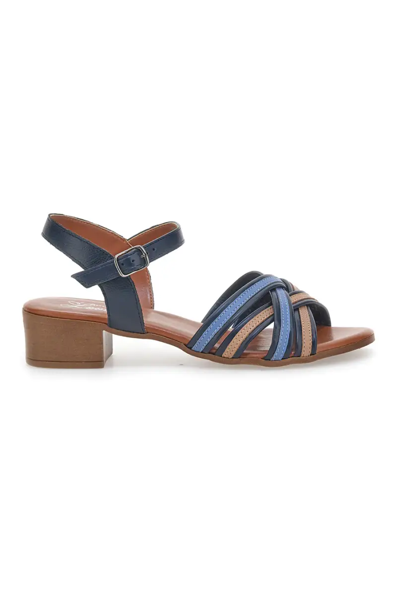 Sandali Blu e Marroni con Tacco a Blocco in Vera Pelle PITTARELLO LOOK 243110 [NAVY]