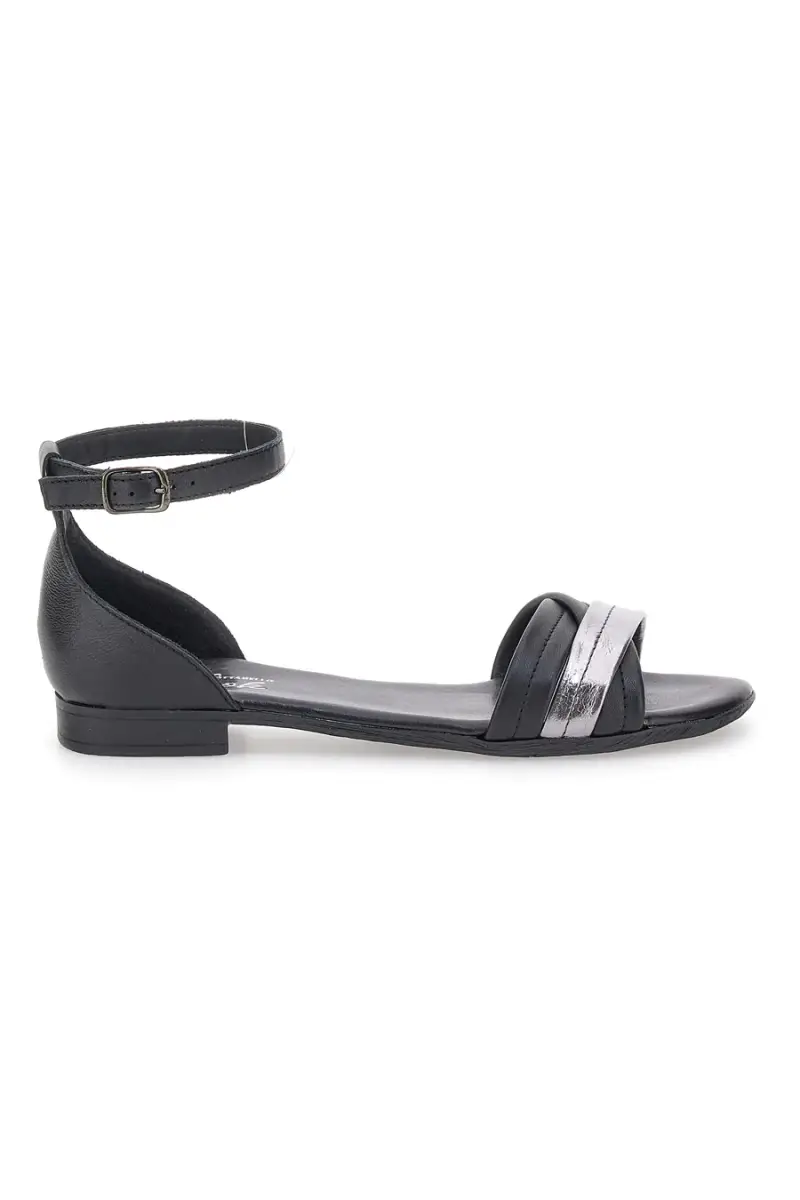 Sandali Neri Flat Con Dettagli Argentati Pittarello Look 225410 [NERO