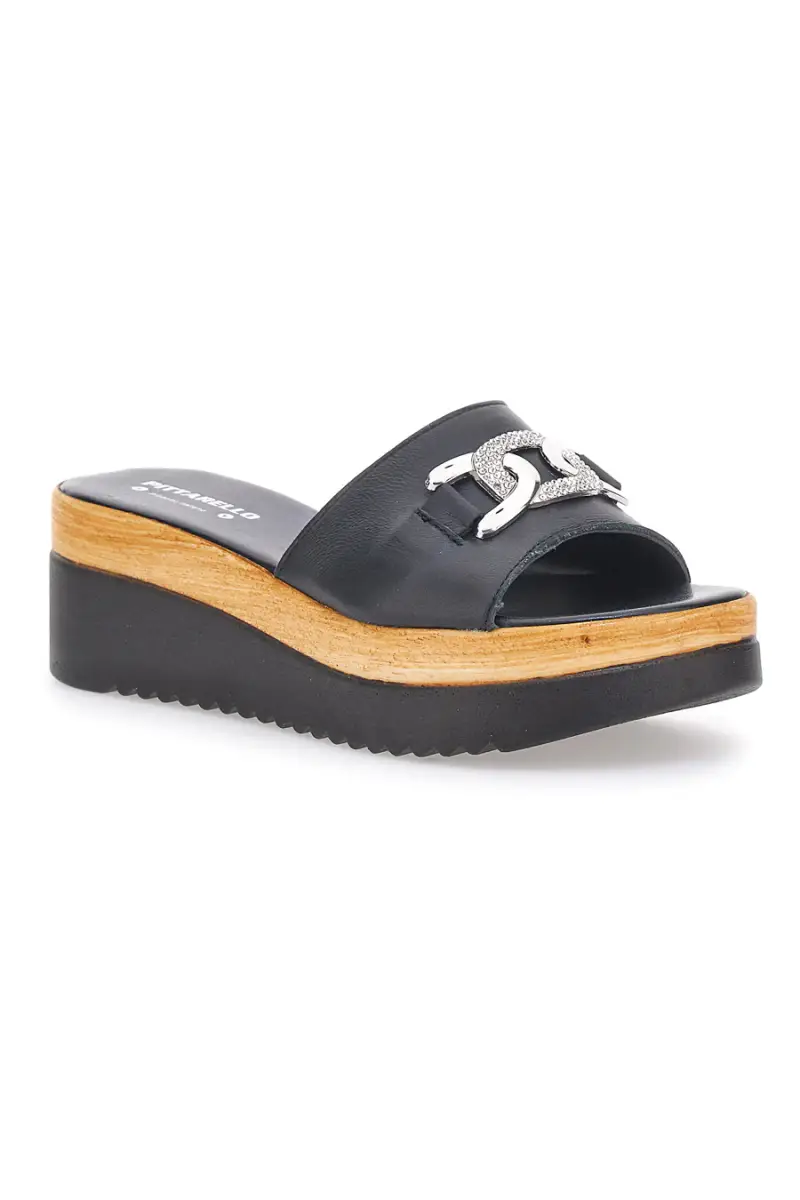 Ciabatta Nera con Fascia in Pelle e Platform Effetto Sughero PITTARELLO LOVE 34567409 [NERO] miniatura 2