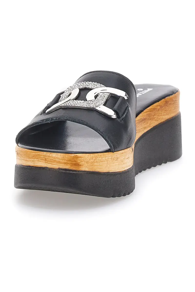 Ciabatta Nera con Fascia in Pelle e Platform Effetto Sughero PITTARELLO LOVE 34567409 [NERO] miniatura 3