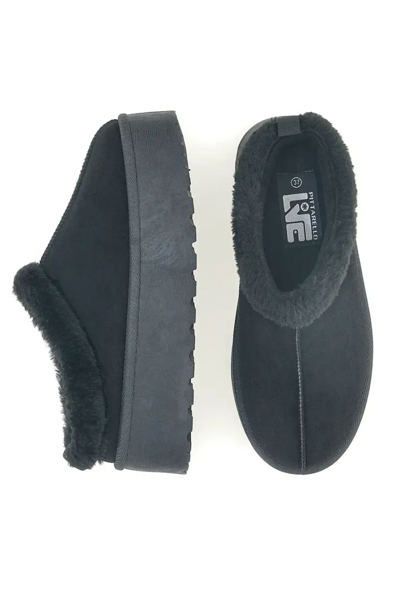Pantofole Sabot nere con pelo con platform Pittarello Love PK1913A [NERO]