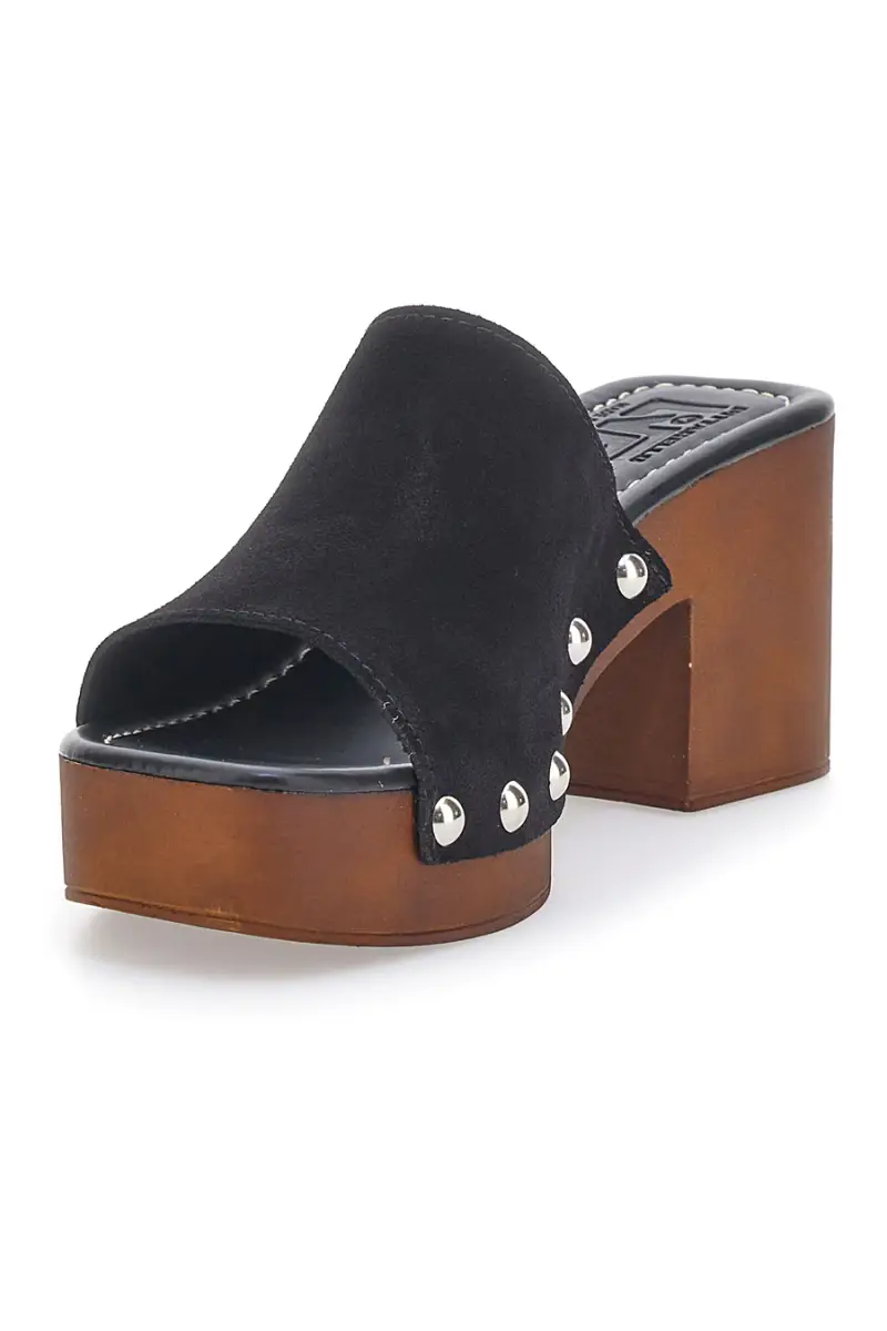 Zoccoli Neri in Vera Pelle con Tacco Effetto Legno PITTARELLO LOVE 4850 [NERO] miniatura 3