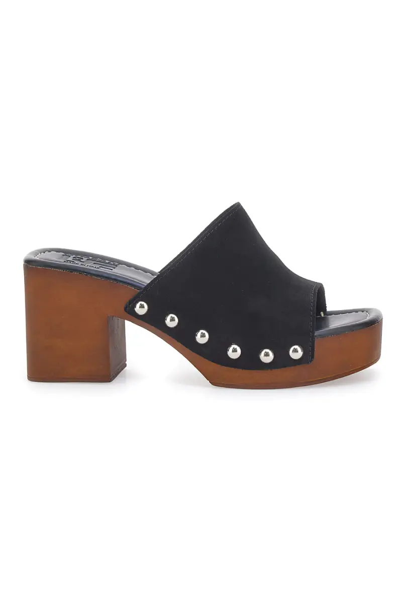 Zoccoli Neri in Vera Pelle con Tacco Effetto Legno PITTARELLO LOVE 4850 [NERO]