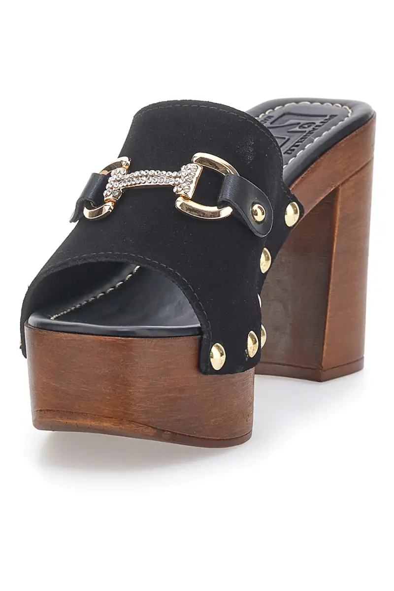 Zoccoli sabot neri con borchie e tacco largo effetto legno Pittarello Love 405011/P [NERO] miniatura 4