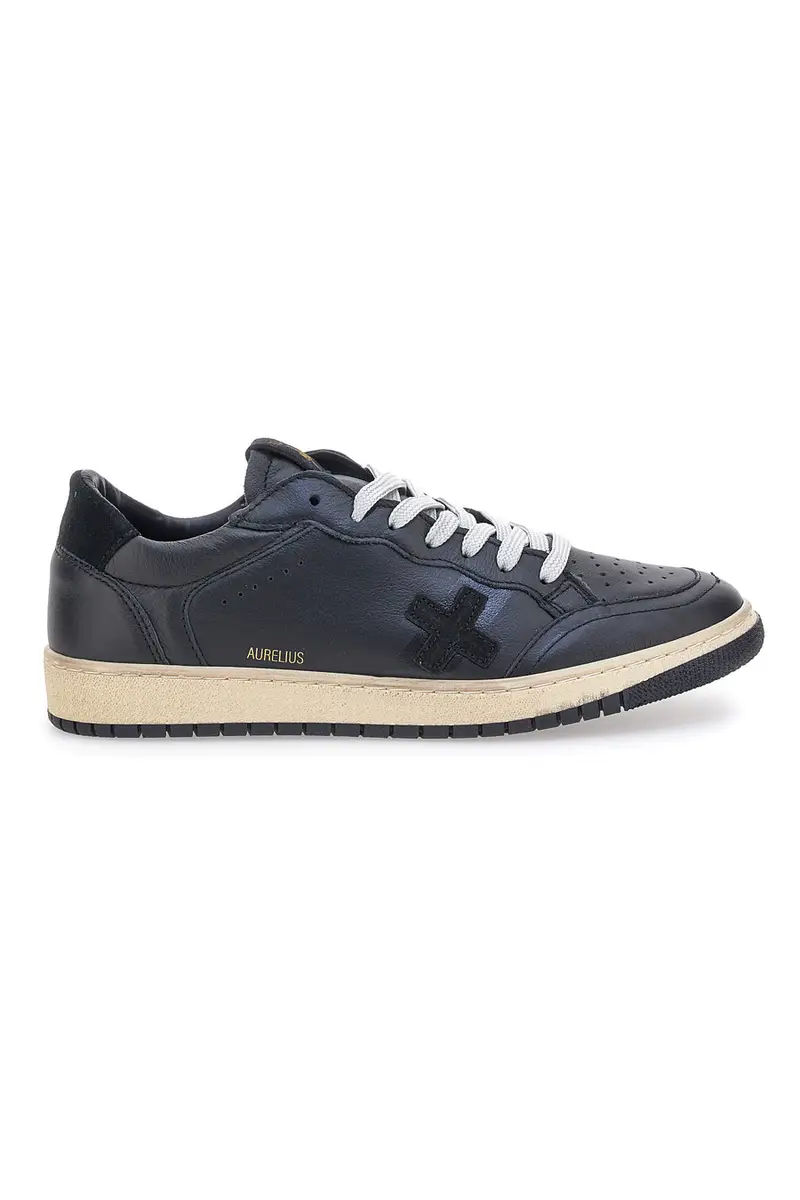 Sneakers nere in pelle con suola beige Pittarello Plus Aurelius Made in Italy [NERO]