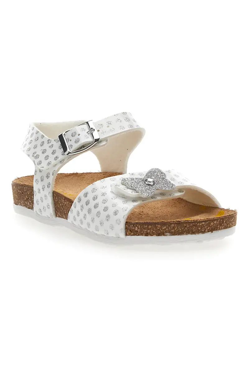 Sandali Bianchi con Pois e Farfalla Argento Glitter Pittarello Bio 257112 [BIANCO] miniatura 2
