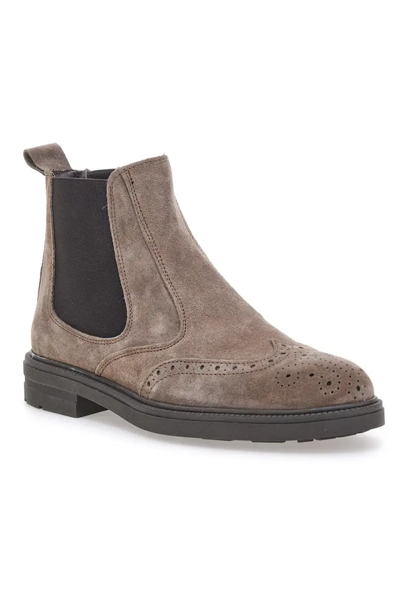 Stivaletti Beatles tortora in camoscio con lavorazione brogue Pittarello [TORTORA] miniatura 2