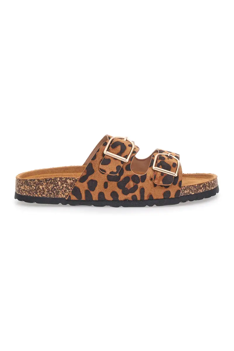 Ciabatte leopardate con doppia fibbia e plantare anatomico PITTARELLO SUN SR007 [CAMEL]